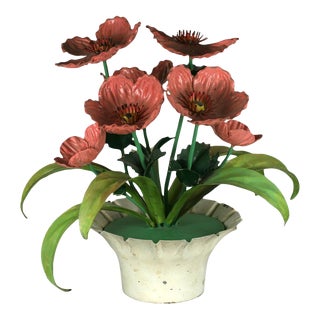 1960s Italian Tole Potted Poppies Table Ornament For Sale