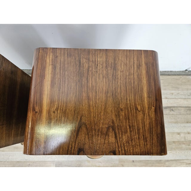 Metal Art Deco Walnut Bedside Tables with Doors and Drawers, 1940s, Set of 2 For Sale - Image 7 of 18