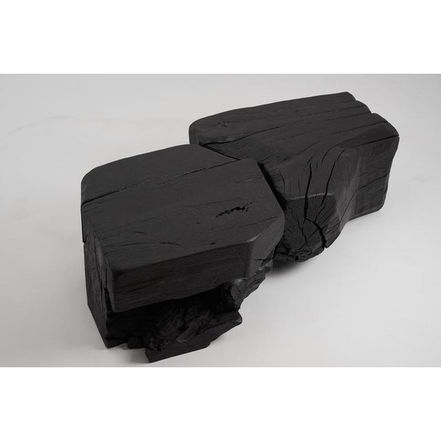 Contemporary Sculptural Side Table in Burnt Black Wood by Logniture For Sale - Image 3 of 18