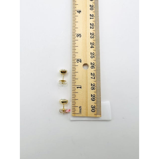 Gia Cushion 1 Carat Each Diamond Bezel Stud Earrings in 18k Yellow Gold, A Pair For Sale In Los Angeles - Image 6 of 6