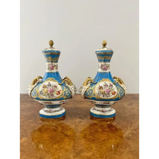 Victorian French Severs Lidded Vases, 1860s, Set of 2 For Sale - Image 3 of 7