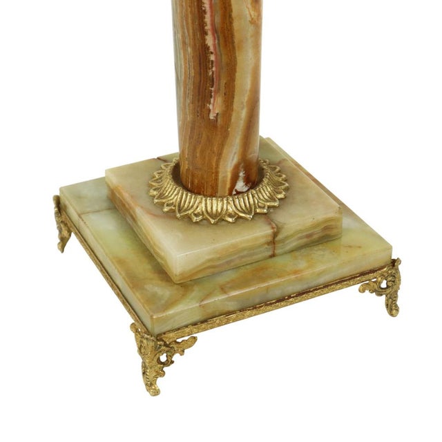Brown Onyx and Brass Column Table Lamp, 1950s For Sale - Image 8 of 17