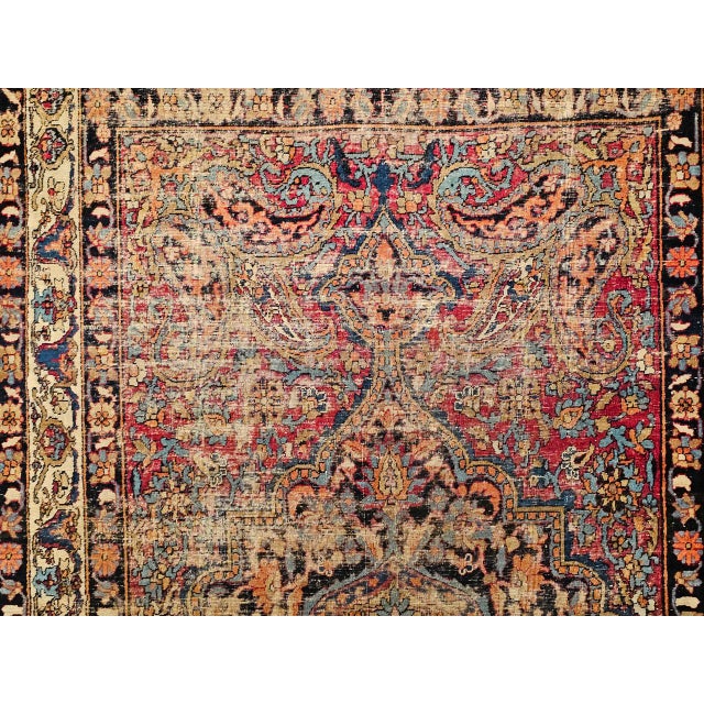 19th Century Persian Kashan Rug, Hand-Knotted Wool, Medallion Floral Design, Red & Navy, 4x7 For Sale - Image 16 of 18
