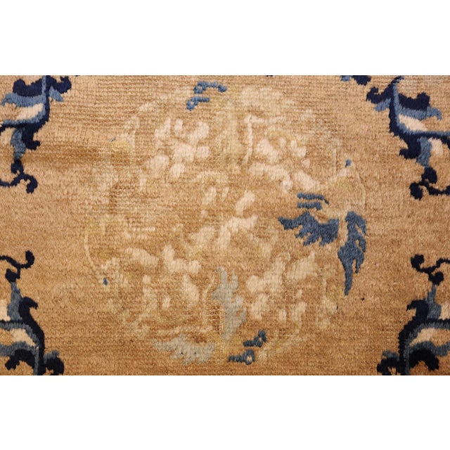 Textile Nazmiyal Collection Square Golden Antique Chinese Ningxia Rug For Sale - Image 7 of 9
