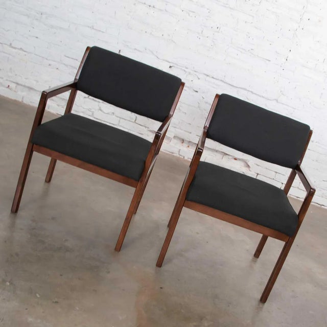 Modern Vintage Modern Armchairs Black & Walnut Tone Wood by Haworth - A Pair For Sale - Image 3 of 13