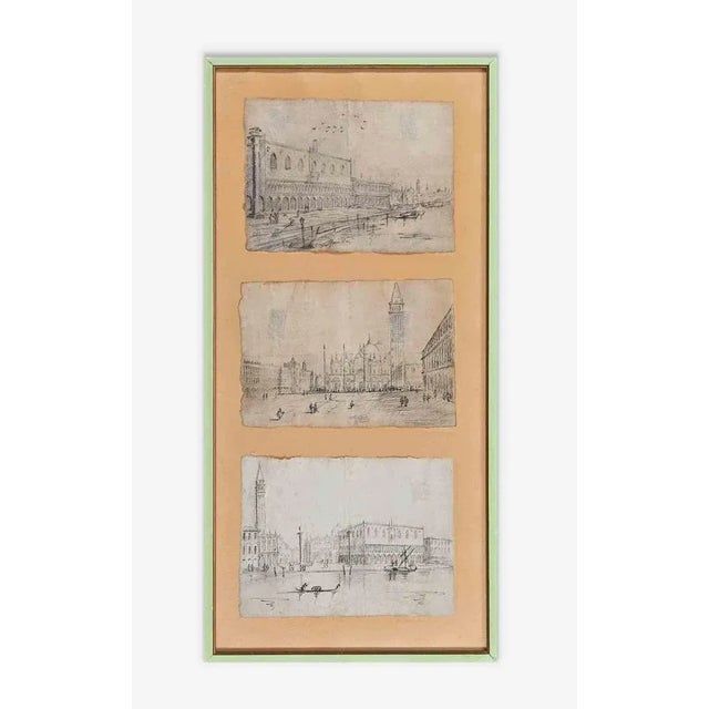 Unknown, Venice Landscapes, 19th Century, Pencil Drawing, Framed For Sale - Image 4 of 4