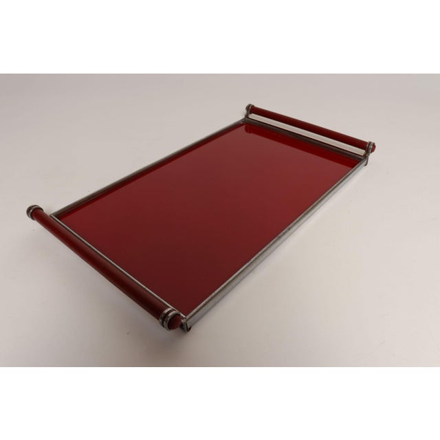 1930s American Art Deco Chrome, Glass, Red Laminate and Painted Wood Tray For Sale - Image 5 of 18