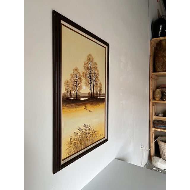We offer for sale today this interesting, genuine Vintage artwork depicts impressionist sunset landscape on the desert...