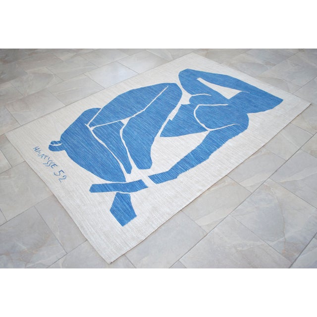 Henri Matisse - Blue Nude 3 - Inspired Silk Hand Woven Flat Weave Area - Wall Rug 4′8″ × 6′10″ For Sale - Image 9 of 16