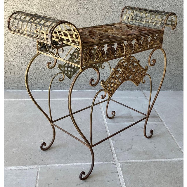 Late 20th-Century Curule-Style Iron & Steel French Regency Garden-Inspired Bench For Sale - Image 11 of 18