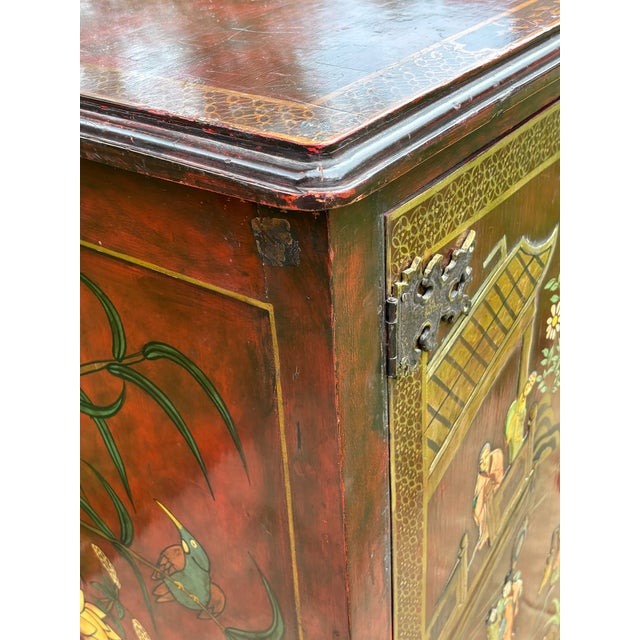 Antique Asian Oxblood Red Cabinet With Green Interior For Sale - Image 17 of 18