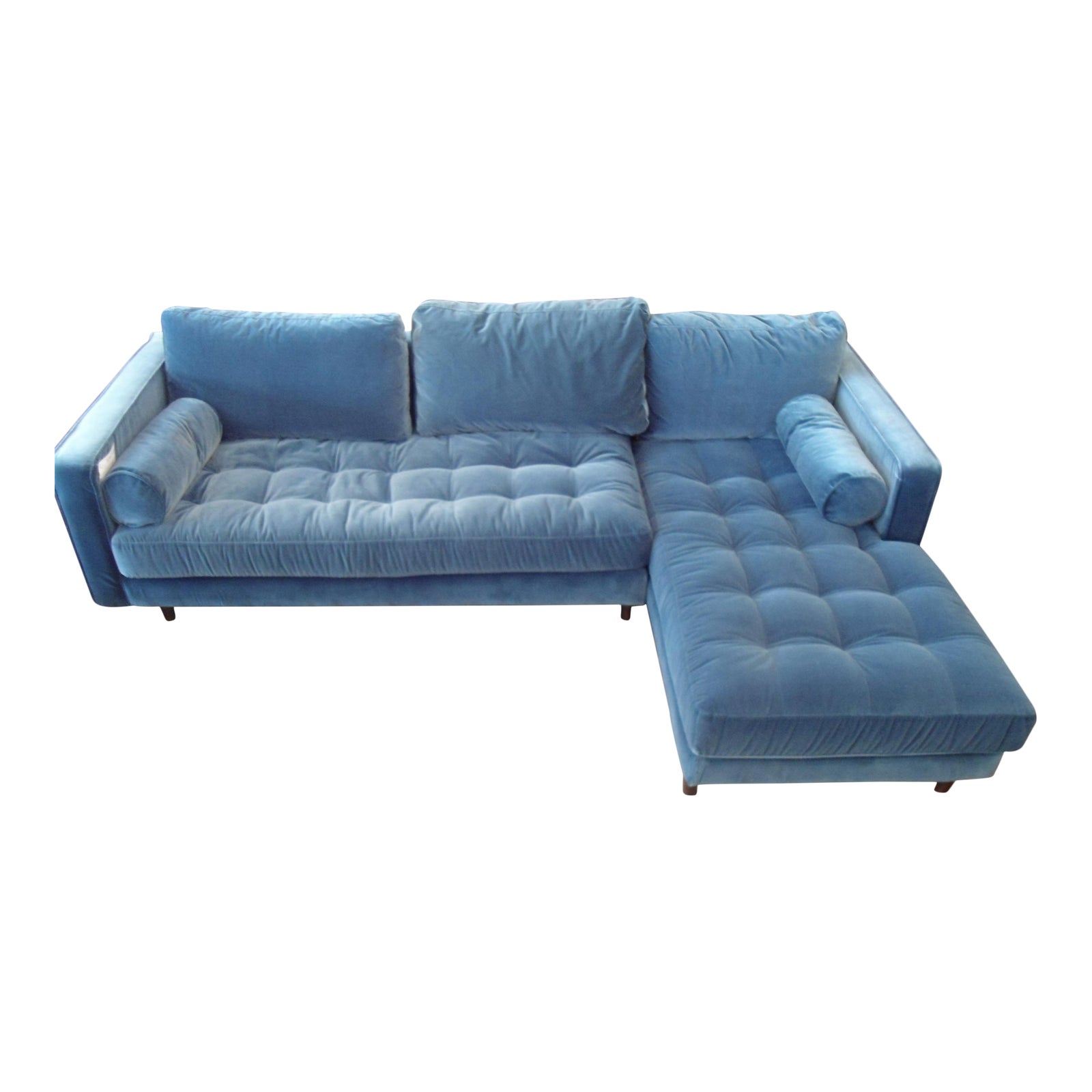 Pacific Blue Velvet Sectional Sofa | Chairish