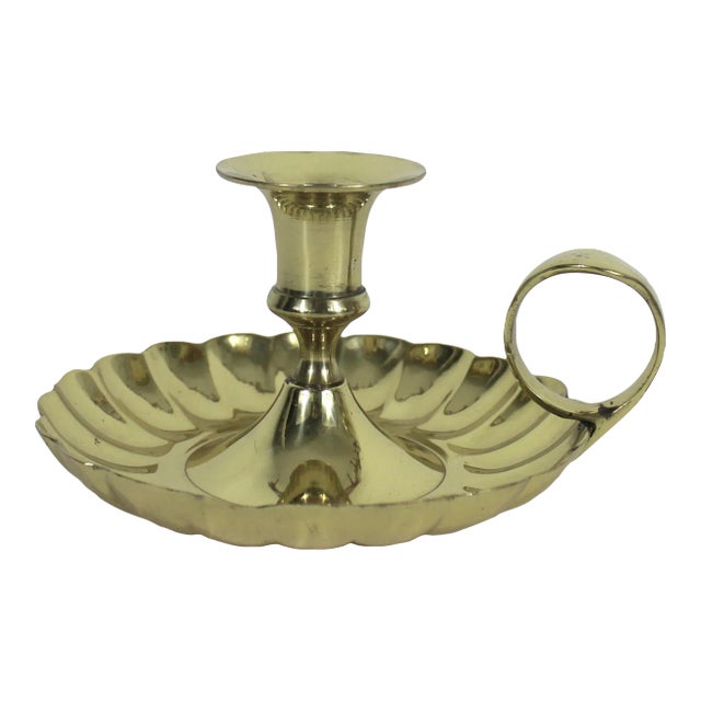 Vintage Lacquered Shiny Brass Chamber Stick Candleholder For Sale
