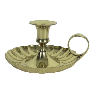 Vintage Lacquered Shiny Brass Chamber Stick Candleholder