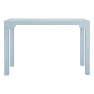 Matthew Izzo Home Evelyn Light Blue Linen Console Table For Sale