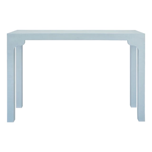 Matthew Izzo Home Evelyn Light Blue Linen Console Table For Sale