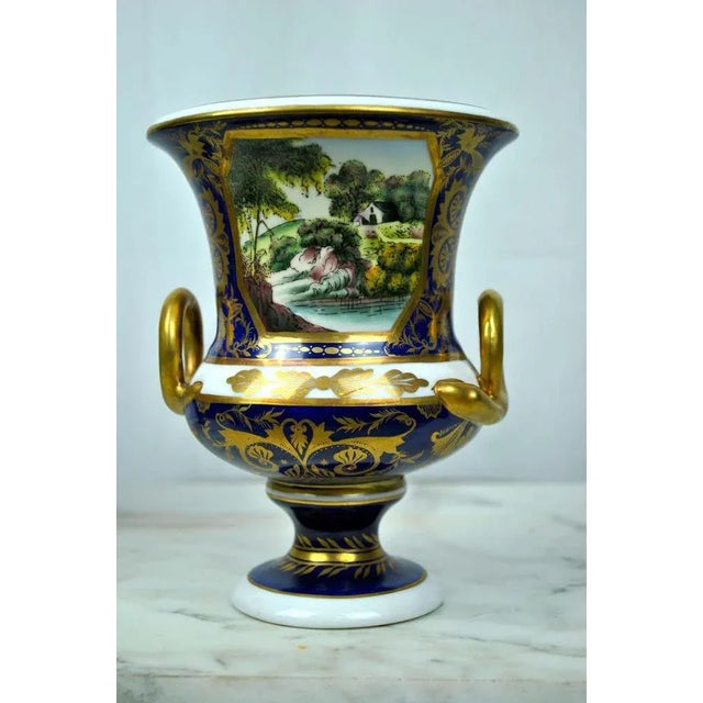 20th Century Hand-Painted Deep Blue and Gilt Sieve Vases, Set of 2 For Sale - Image 4 of 6