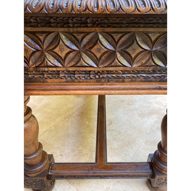 19th Century Spanish Walnut Desk with Two Drawers & Strong Legs, 1890s For Sale - Image 6 of 18
