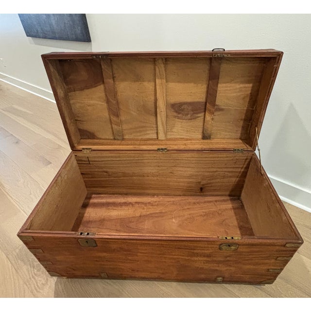 Large 19th Century British Campaign Trunk in Brass Bound Camphor Wood For Sale - Image 11 of 15
