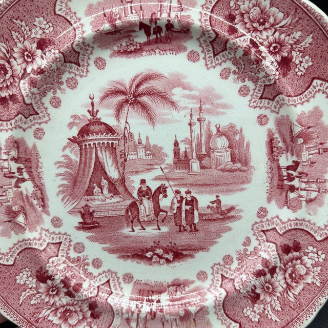A Pair of Antique Staffordshire "Palestine" Pink Transfer Decorated Plates, 1830’s For Sale - Image 11 of 12