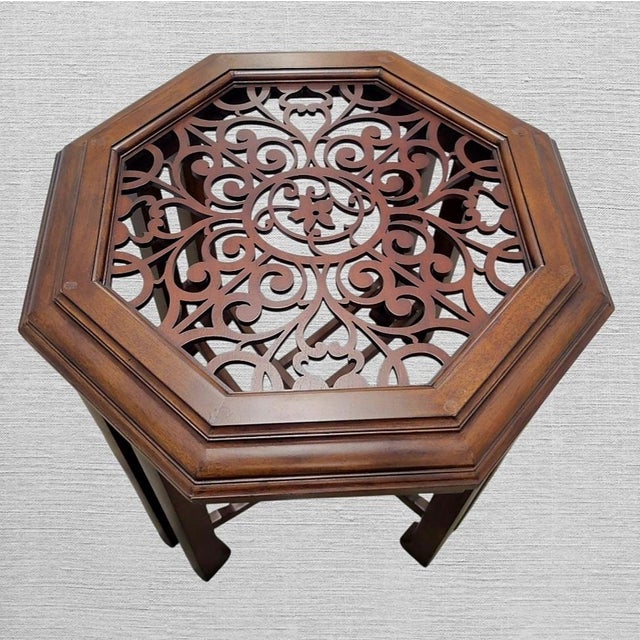 A gorgeous vintage solid wood fretwork dining room table base by Baker Furniture Company. The table is absolutely...