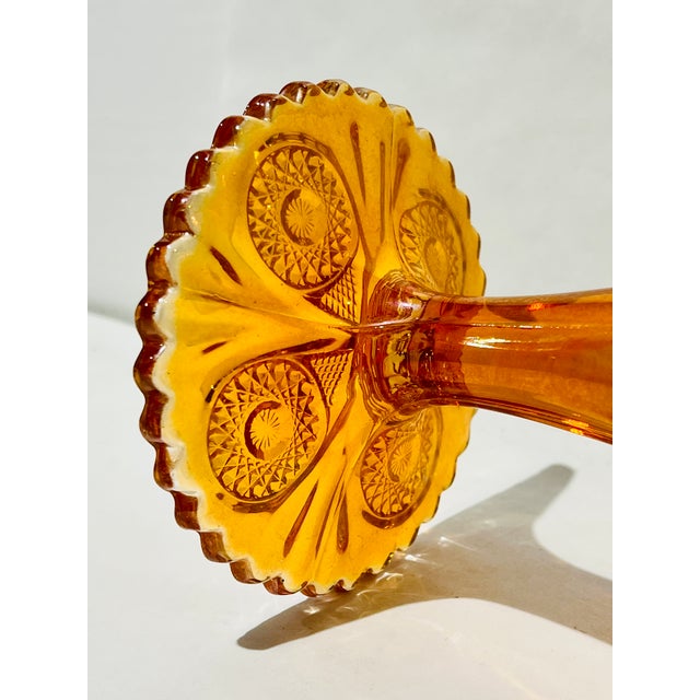 Amber Vintage Fenton Carnival Glass Compote in Iridescent Amber 8" Tall For Sale - Image 8 of 9