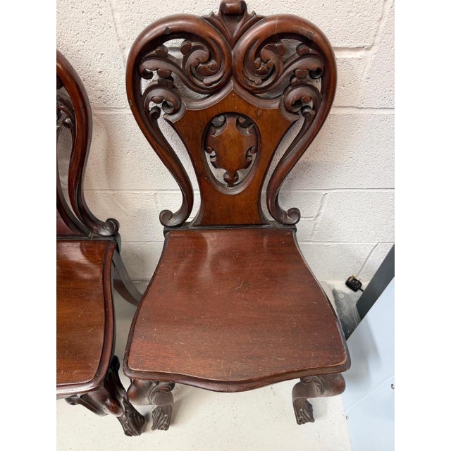 Antique Mahogany Hall Chairs, 1890s, Set of 2 For Sale - Image 12 of 13