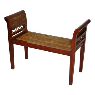 Empire Style Walnut and Cane Bench, 1970s For Sale
