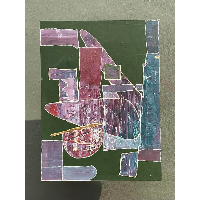 Forest Green Vintage Original Abstract on Canvas For Sale - Image 8 of 12