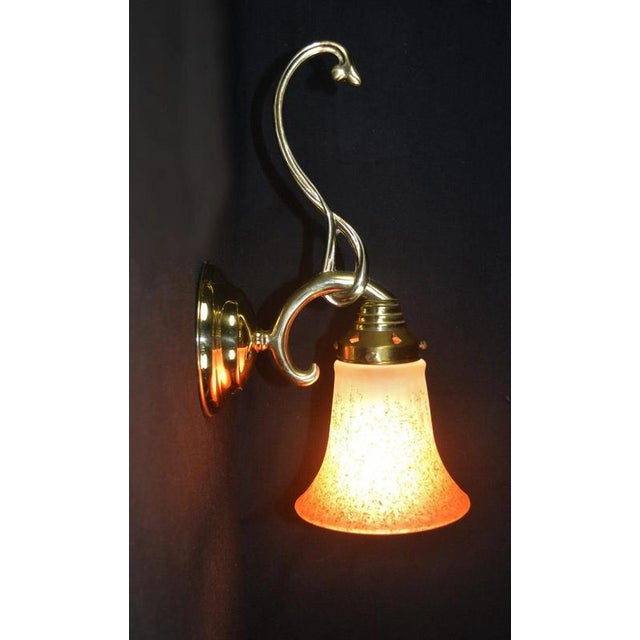 Mid-Century French Art Nouveau Brass Wall Sconce with Ribbed Glass Shade, 1950s For Sale - Image 4 of 12
