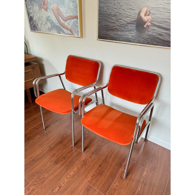 Set of 2 Mid Century Modern Tubular Arm Chairs by Global Upholstery Company, Circa 1970s Chairish