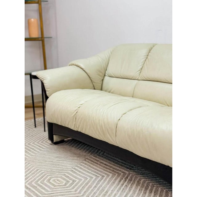Wood Ekornes Collection Stressless Oslo Loveseat, Cream Color Genuine Leather For Sale - Image 7 of 10