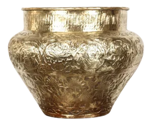 Persian Mameluke Hand Etched Repousse Brass Cache Pot