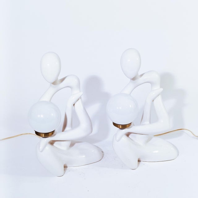 Sculptural ceramic table or table lamps, Spain, 1970s, set of 2. Body formed by a figurative-style human silhouette in...