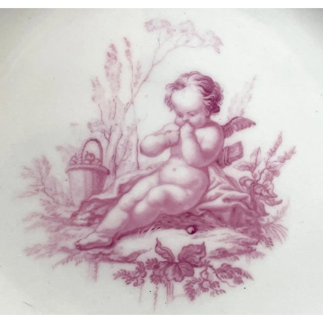 Bright Pink Pair of Antique Hand Painted Porcelain Minton John Mortlock Cherub Putti Bowls For Sale - Image 8 of 12
