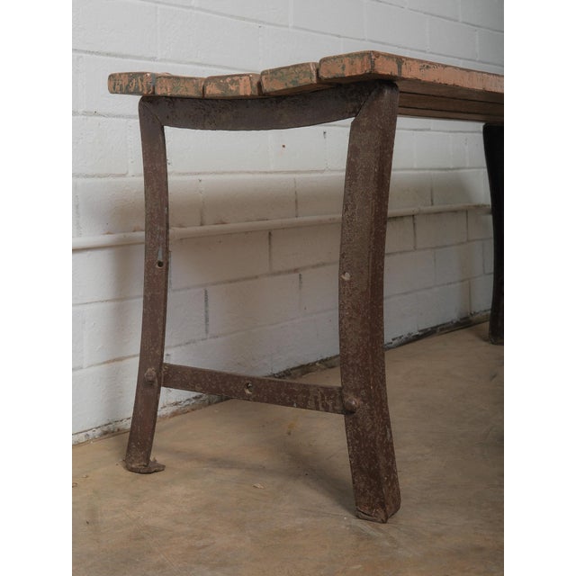 Late 20th Century Iron-Base Bench With Weathered Wooden Seat For Sale - Image 5 of 6