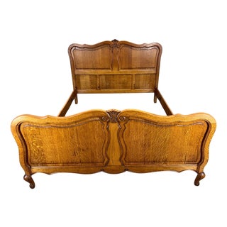 Antique French Louis XV Carved Oak Double Bed For Sale