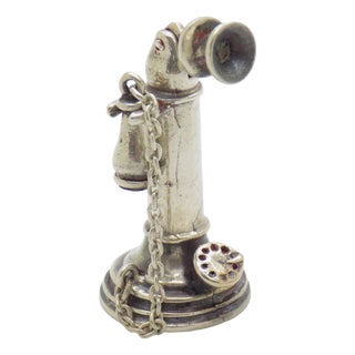 Vintage Italian Handmade Silver Telephone Miniature, 1970s For Sale