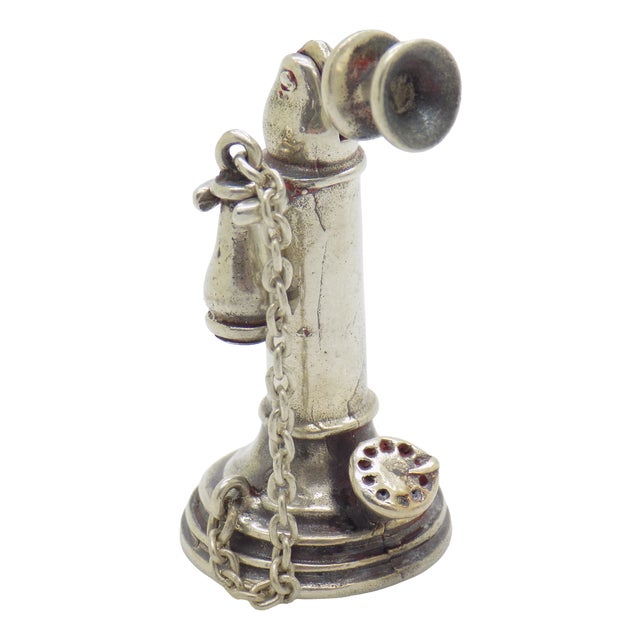 Vintage Italian Handmade Silver Telephone Miniature, 1970s For Sale