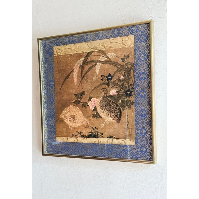 Late 20th Century Tosa Mitsuoki Quail and Autumn Flowers Color Lithograph Japanese Edo Period Reproduction For Sale - Image 12 of 12
