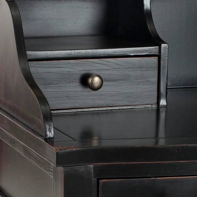 Modern 5 Drawer Writing Desk in Distressed Black For Sale - Image 3 of 5