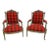 Pair of Antique Carved Red Tartan Armchairs For Sale