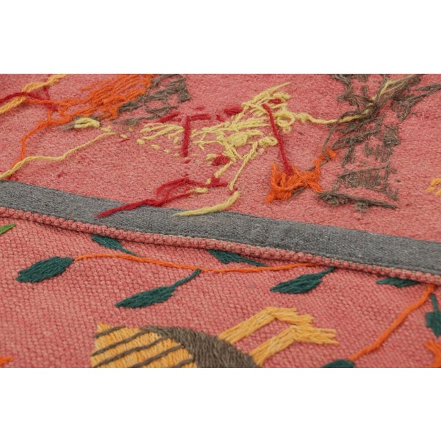 Textile Rug & Kilim’s Suzani Style Kilim in Pink With Bird Pictorials and Florals For Sale - Image 7 of 7