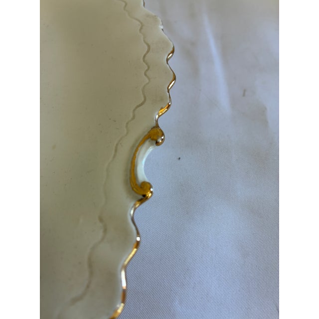 Vintage Italian White Oval Serving Platter With Gold Trim Scalloped Edge For Sale - Image 11 of 11