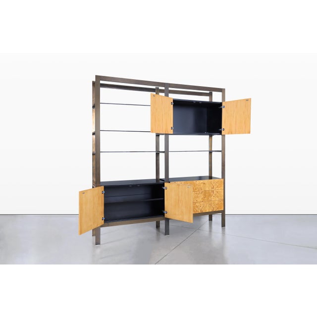 Vintage Burl Wood and Bronze Freestanding Wall Unit by John Stuart For Sale In Los Angeles - Image 6 of 13