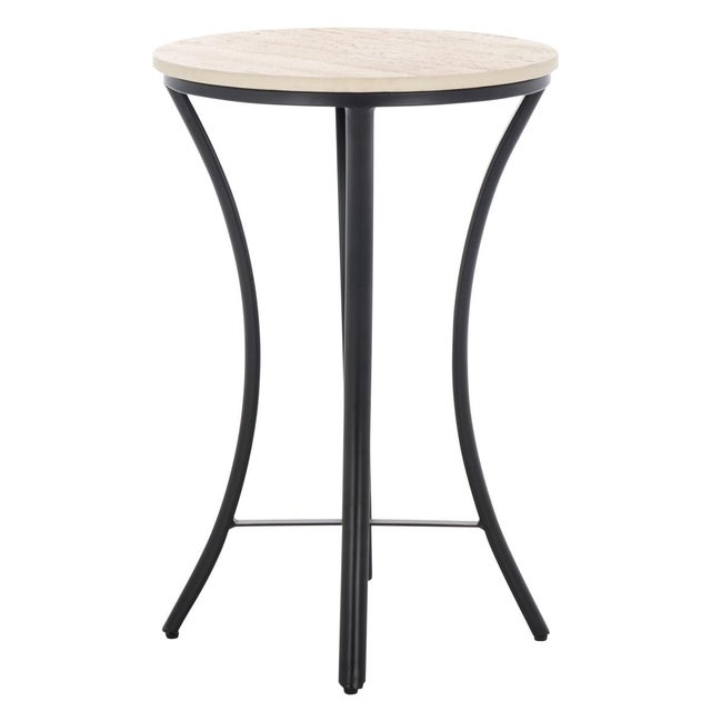 Metal Saxony Travertine Side Table in Beige / Black For Sale - Image 7 of 8