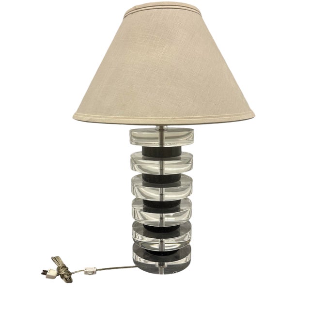 1980s Mid Century Monumental Stacked Lucite Lamp in the Style of Karl Springer Shade For Sale - Image 4 of 12
