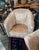 Pair of vintage swivel club chairs newly reupholstered in an ultra-soft blush crushed velvet. Featuring a clean rounded...