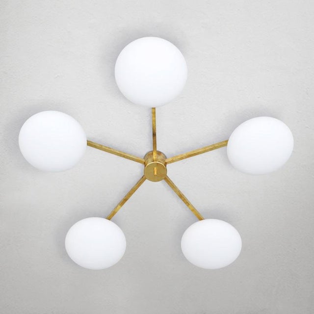 Ceiling Lamp in Brass and Murano Opal For Sale - Image 5 of 6