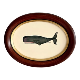 Original Hand-Painted Whale Painting, Framed For Sale